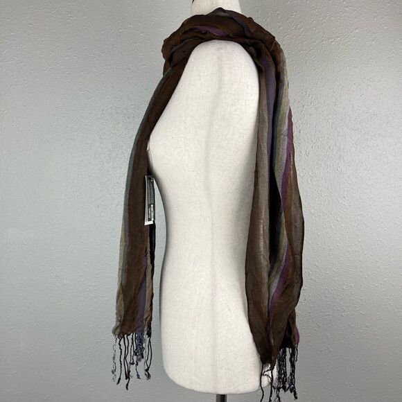 NWT Pier 1 Multi Stripe Brown Scarf Foulard - Picture 5 of 7